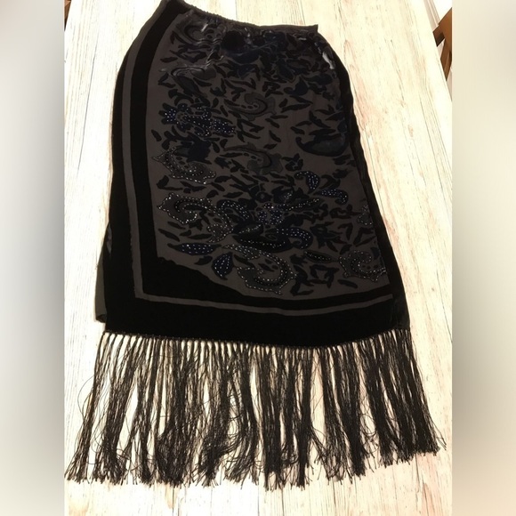 VTG R&K Evening Fringe Skirt with Velvet, Embroidery Beading Detail size 12 - Picture 5 of 14